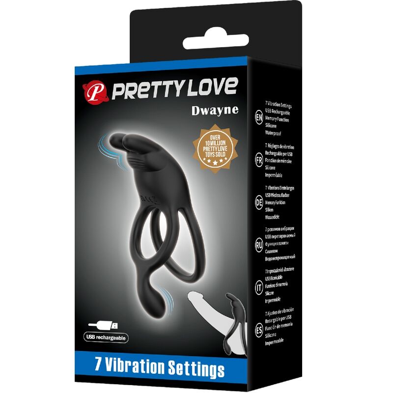 PRETTY LOVE - SETH DOPPELVIBRIERENDER HASE-RING, 7 VIBRATIONEN, SCHWARZ