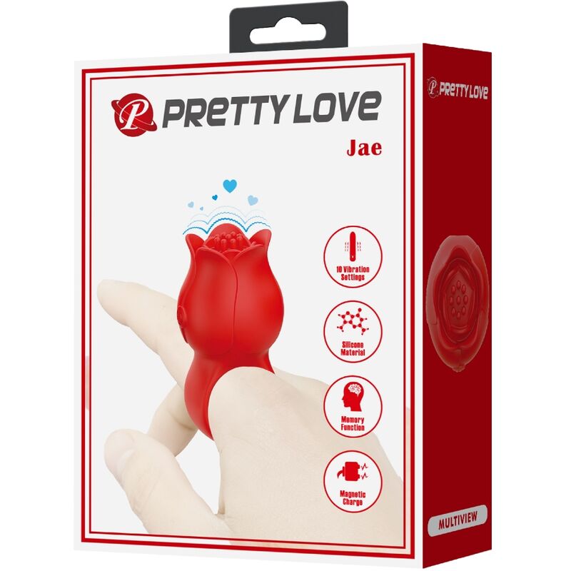 Pink Jae-förmiger Fingervibrator 10 Vibrationen Rot