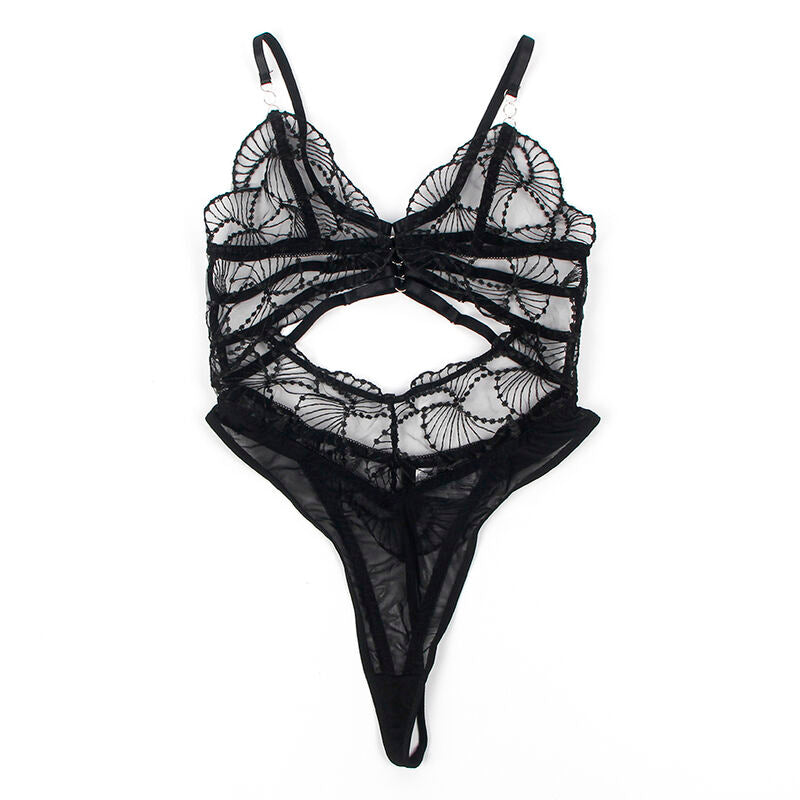 SUBBLIME - 955212 Transparenter Body mit schwarzer Lochspitze, Größe S/M
