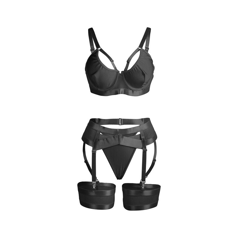 955236 schwarzes Bondage-BH-Set mit Strumpfband s/m