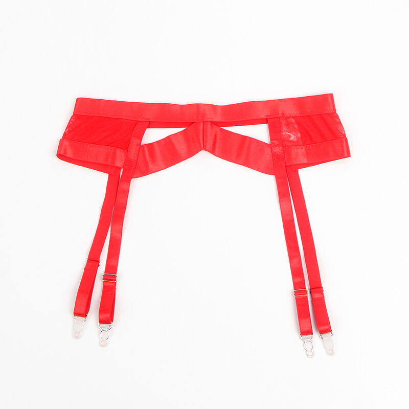 955250 rotes Bondage-BH-Set mit Strumpfbändern s/m