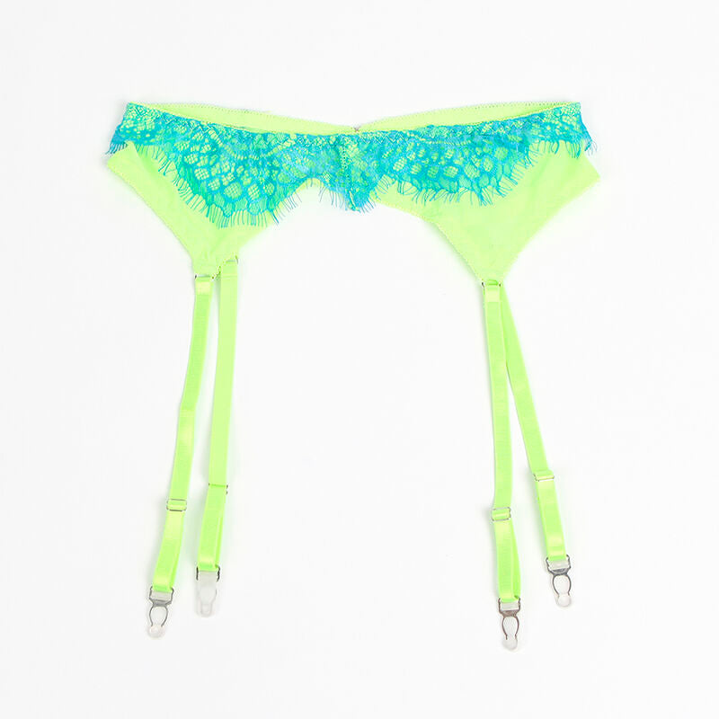 SUBBLIME - 955311 BH-SET MIT SPITZENBEINEN UND GRÜN-BLAUEM STRUMPFHALTER S/M