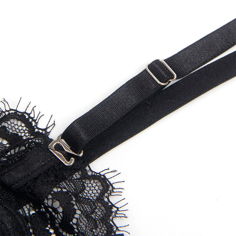 SUBBLIME - 955496 Spitzenbody mit Schleifen und Strumpfbändern, Schwarz, Größe S/M