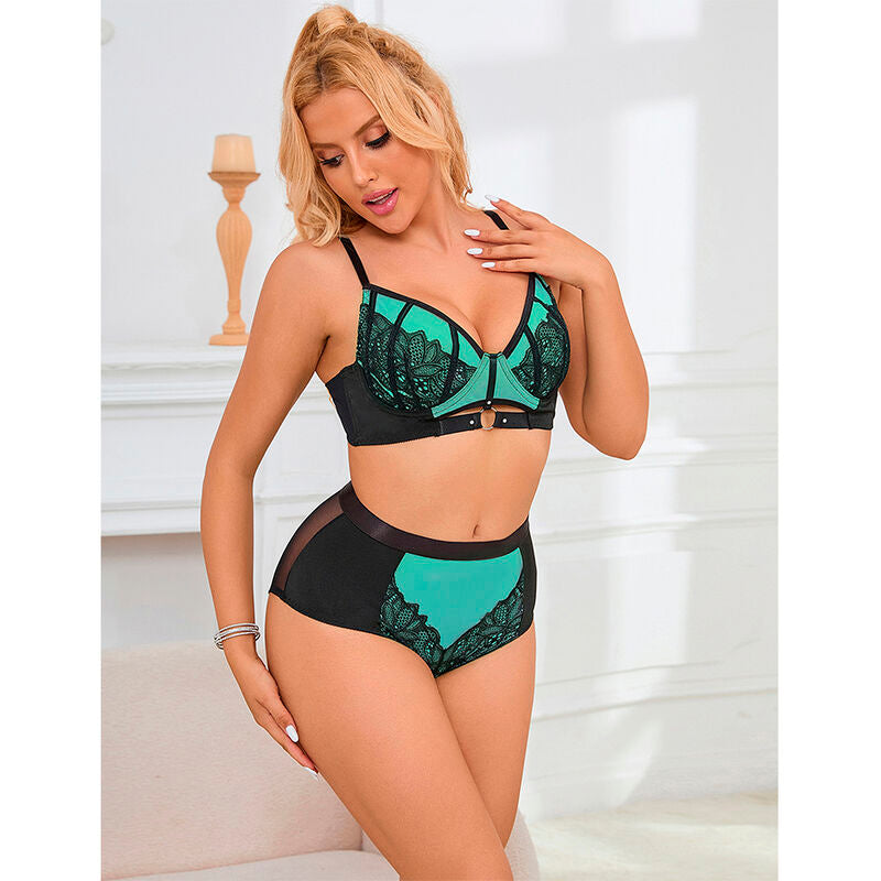 SUBBLIME - 955557 GRÜNES LACKLEDER-REISSVERSCHLUSS-BH-SET S/M