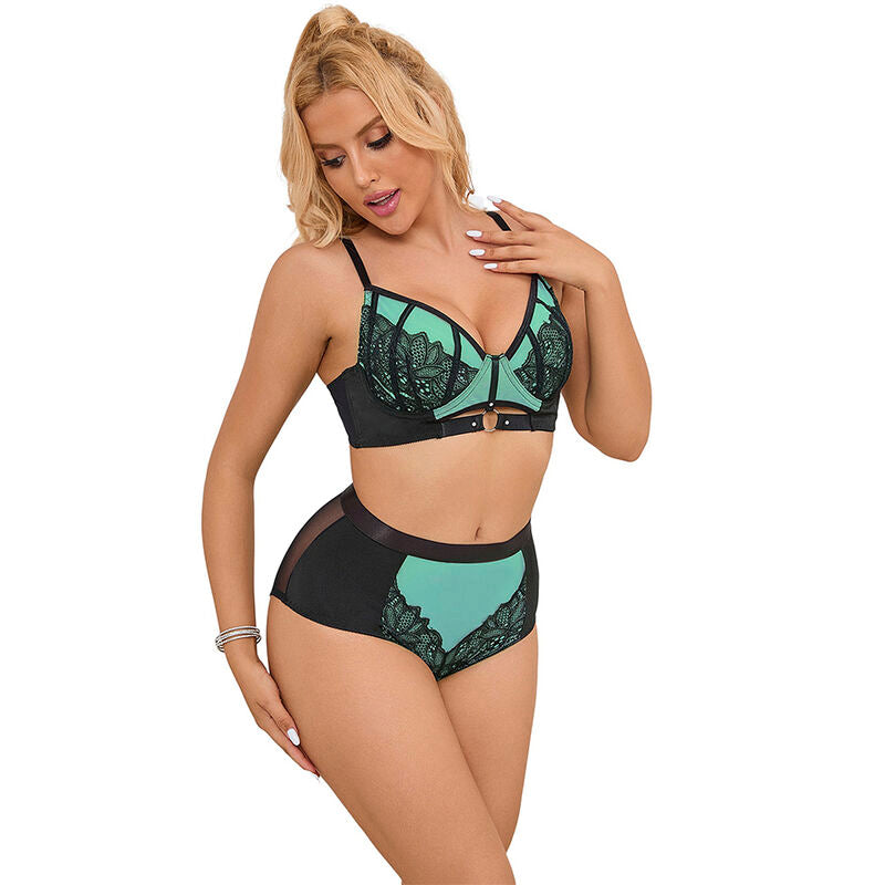 SUBBLIME - 955557 GRÜNES LACKLEDER-REISSVERSCHLUSS-BH-SET S/M