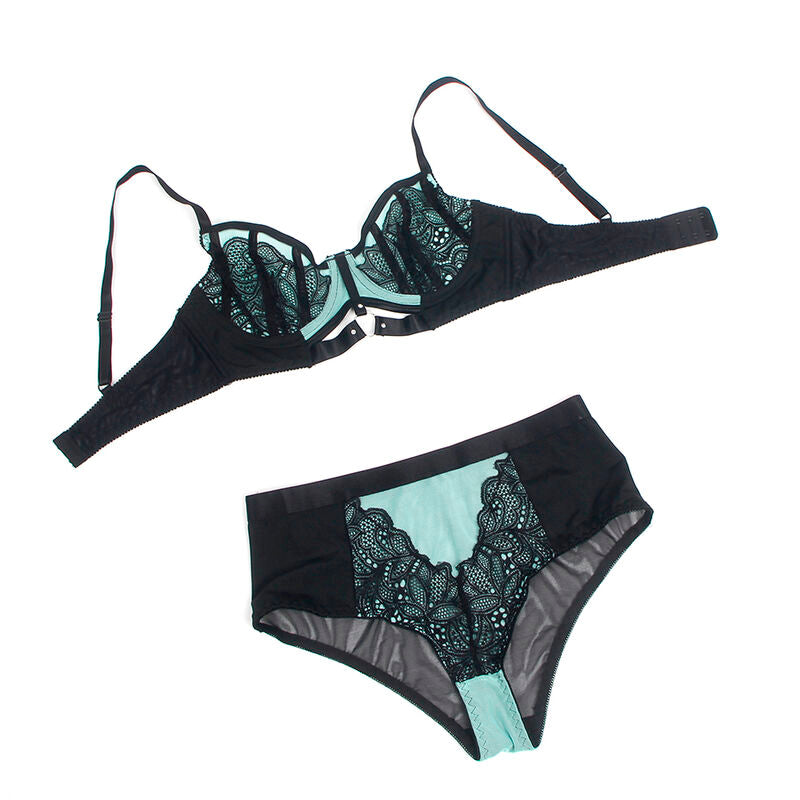SUBBLIME - 955557 GRÜNES LACKLEDER-REISSVERSCHLUSS-BH-SET S/M