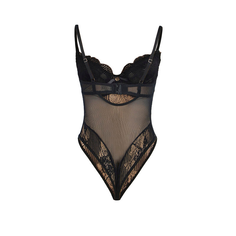 SUBBLIME - 955618 Spitzenbody mit Verschluss am Po, Schwarz, S/M
