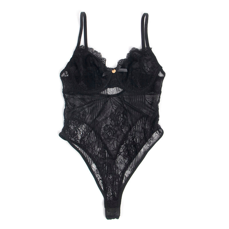 SUBBLIME - 955618 Spitzenbody mit Verschluss am Po, Schwarz, S/M