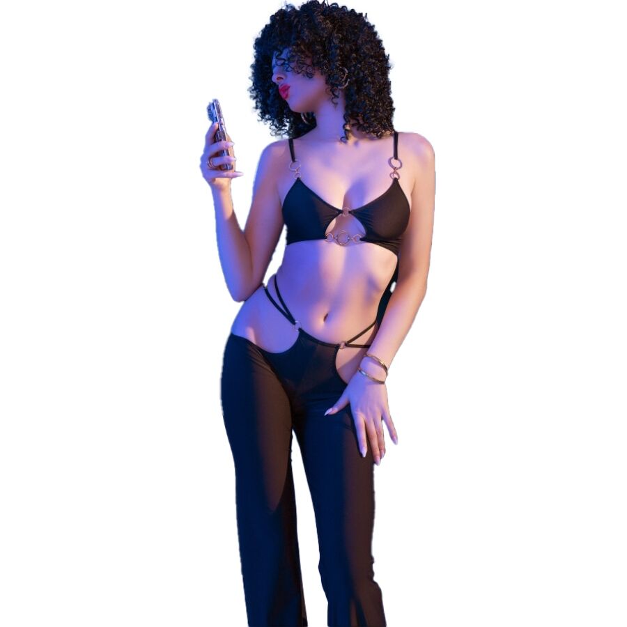 Ensemble Lingerie Top et Leggings Détails Dorés Sexy 3 Tailles - Chilirose
