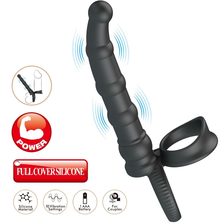 Cockring Vibrant Tatum avec Plug Anal Silicone 10 Vibrations - Pretty Love