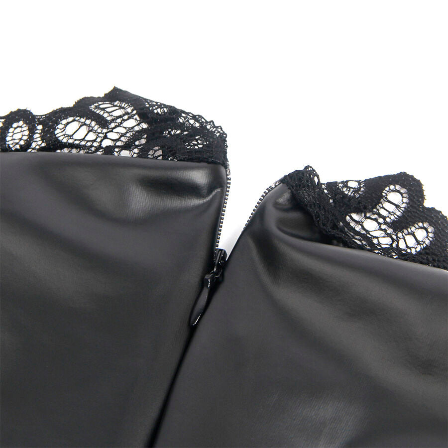 SUBBLIME - 957544 Schwarzes Lederkleid mit Spitzenkragen, Größe S/M