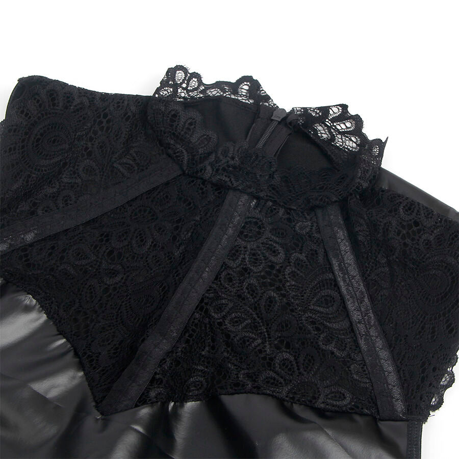 SUBBLIME - 957544 Schwarzes Lederkleid mit Spitzenkragen, Größe S/M