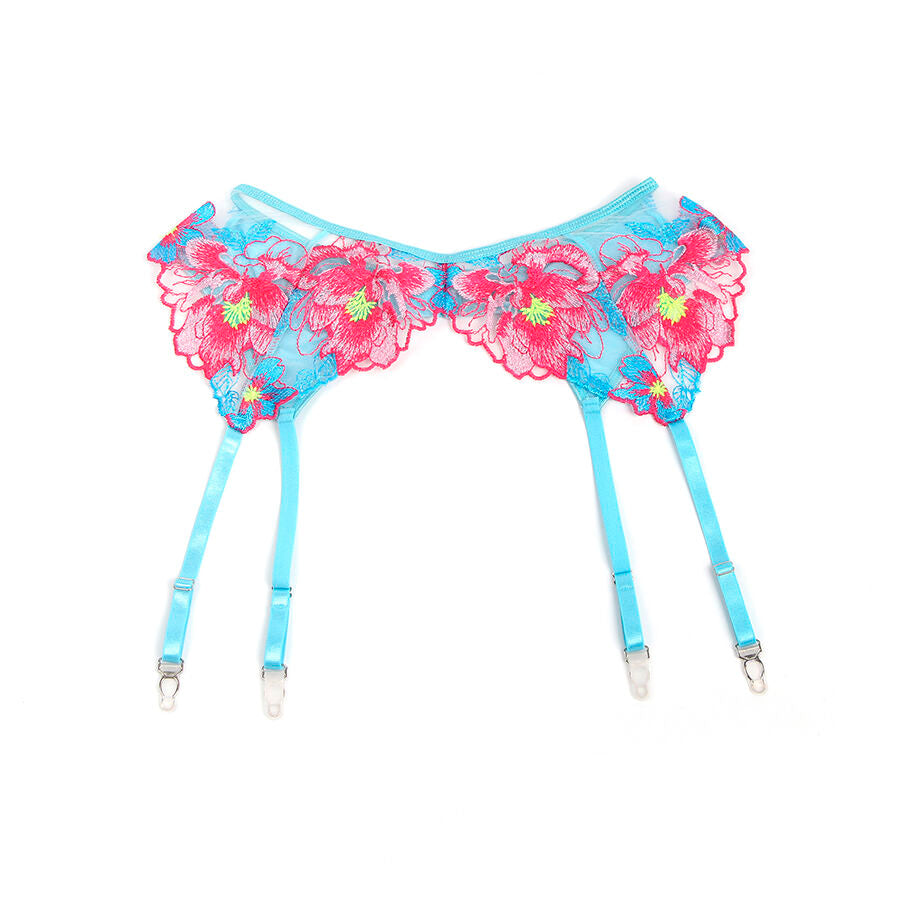 SUBBLIME - 957643 Rosa BH- und Strumpfband-Set mit Blumenstickerei, Größe S/M