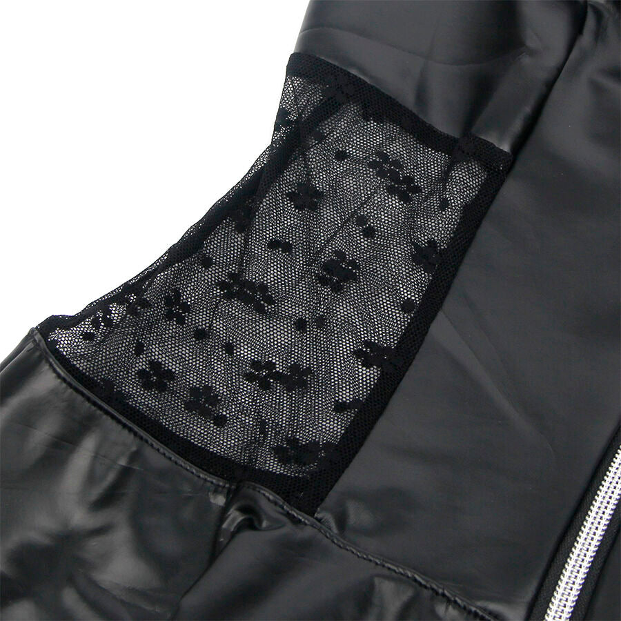 SUBBLIME - 957704 Schwarzes Spitzen-Lederkleid mit Reißverschluss, Größe S/M