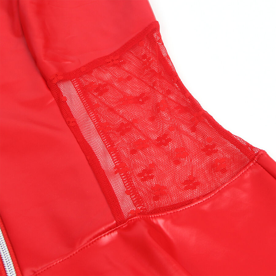 SUBBLIME - 957728 ROTES SPITZENKLEID MIT REISSVERSCHLUSS AUS LEDER, S/M