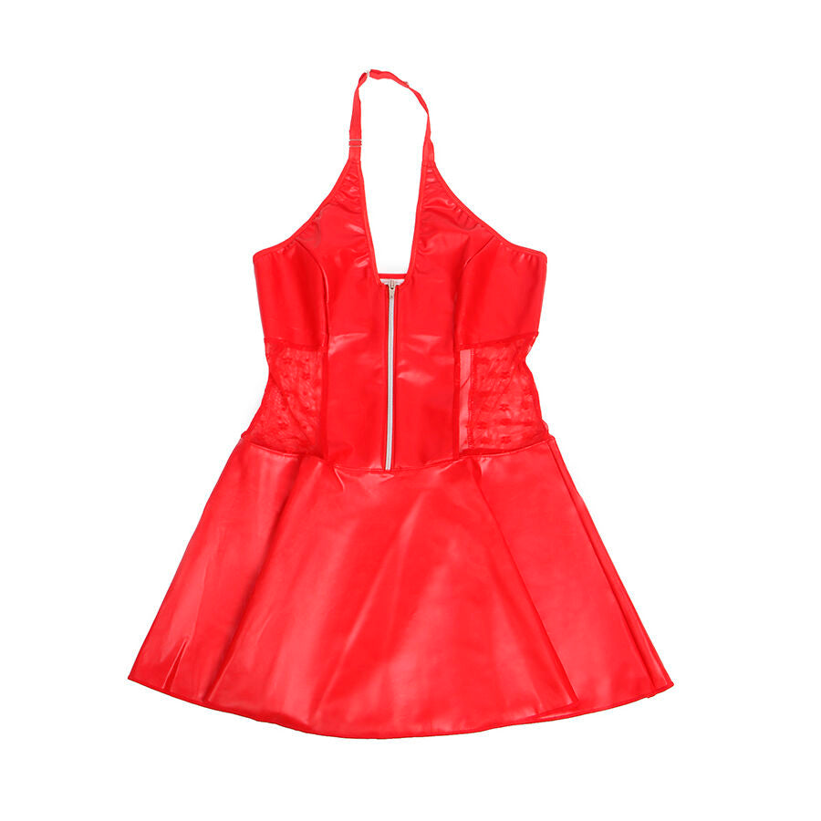 SUBBLIME - 957728 ROTES SPITZENKLEID MIT REISSVERSCHLUSS AUS LEDER, S/M