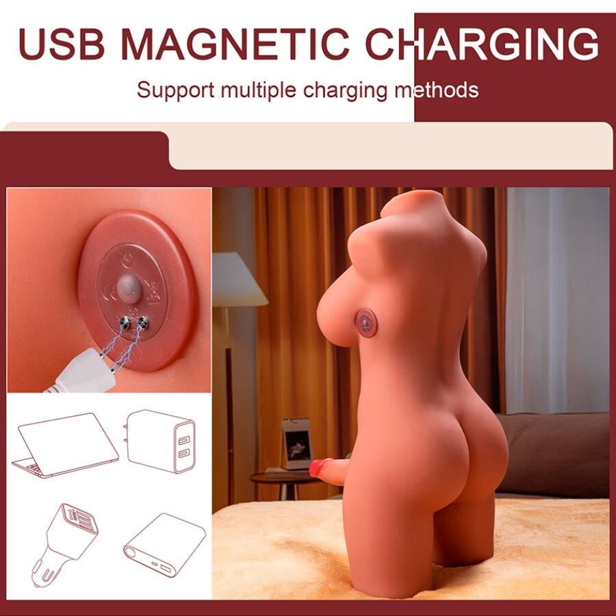 XISE - MIAH LADY BOY WEIBLICHER TORSO MIT VIBRIERENDER UND DRÜCKBAREM DILDO 55 CM