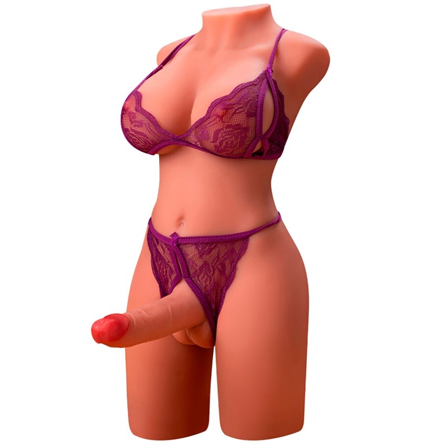 XISE - MIAH LADY BOY WEIBLICHER TORSO MIT VIBRIERENDER UND DRÜCKBAREM DILDO 55 CM