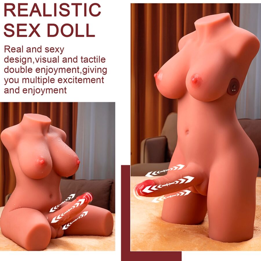 XISE - MIAH LADY BOY WEIBLICHER TORSO MIT VIBRIERENDER UND DRÜCKBAREM DILDO 55 CM