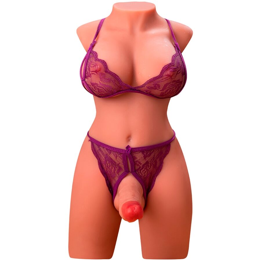 XISE - MIAH LADY BOY WEIBLICHER TORSO MIT VIBRIERENDER UND DRÜCKBAREM DILDO 55 CM