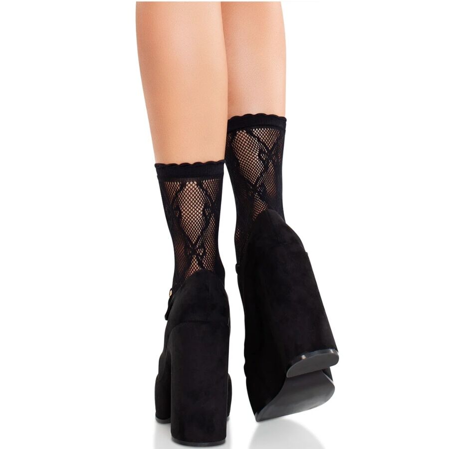 LEG AVENUE - SCHWARZE SPITZENSOCKEN MIT SCHLEIFE
