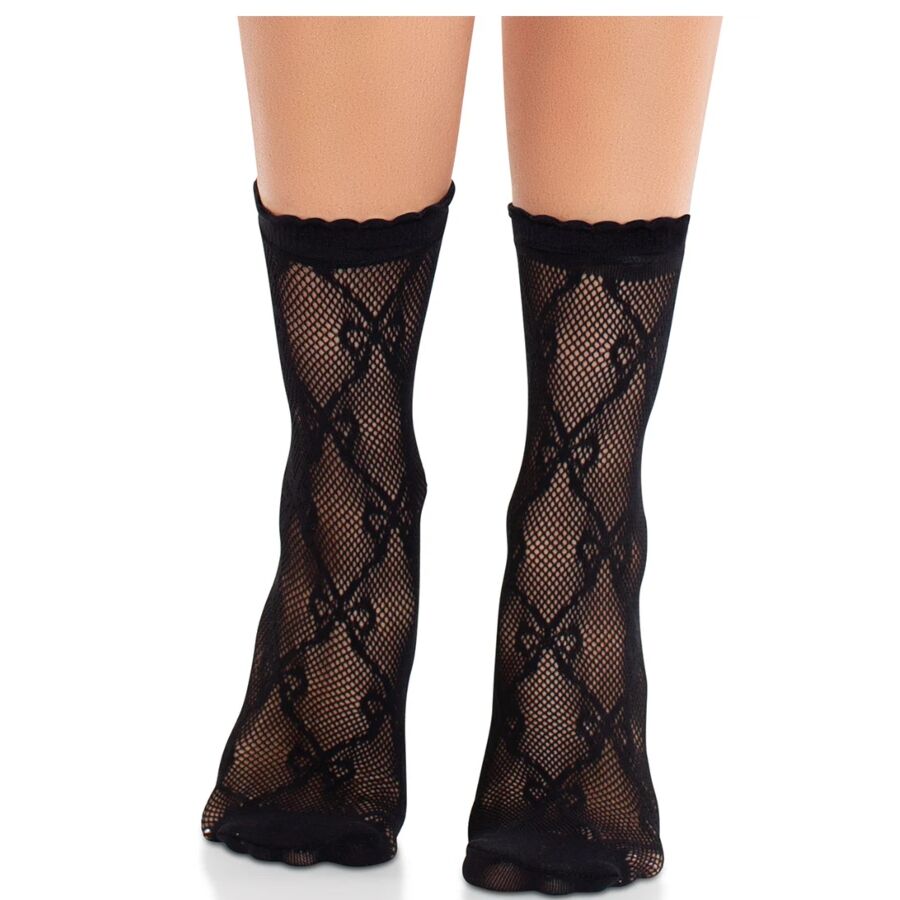 LEG AVENUE - SCHWARZE SPITZENSOCKEN MIT SCHLEIFE