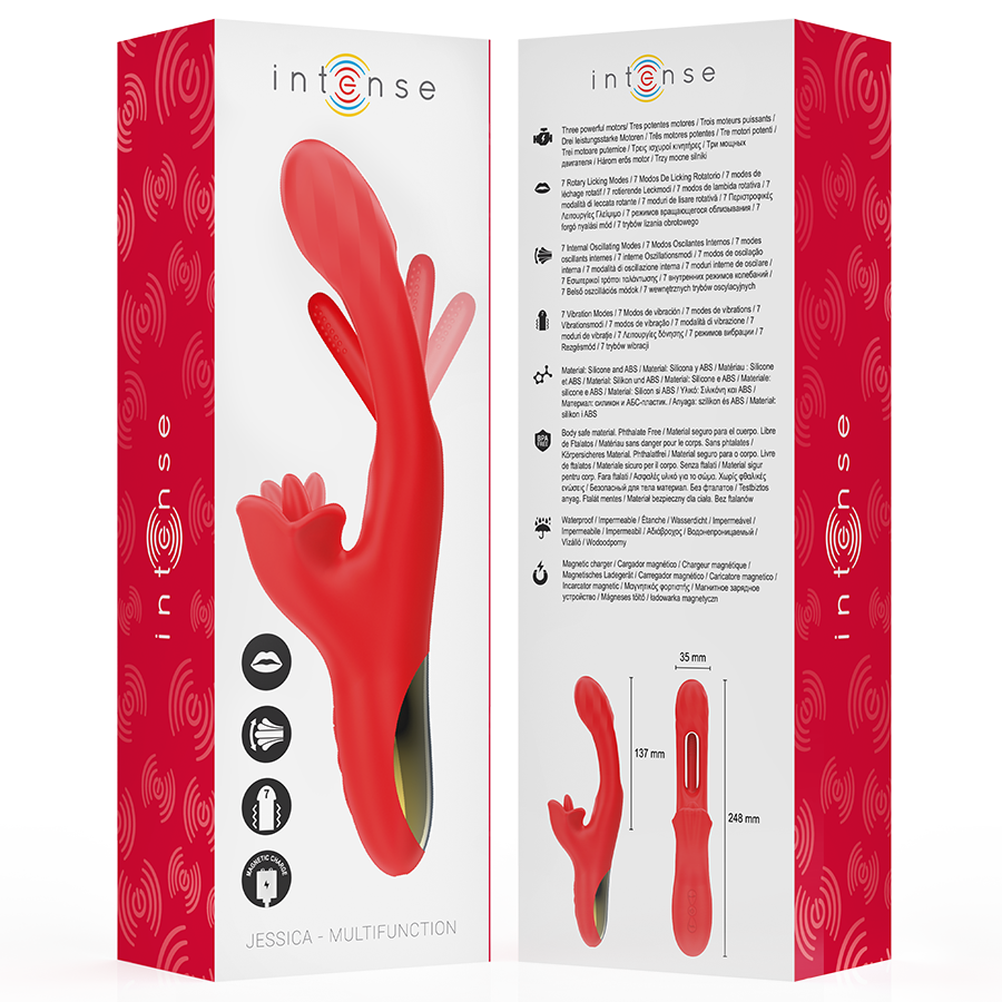 INTENSE - JESSICA MULTIFUNKTIONS-KLITORIS-STIMULATIONSVIBRATOR 24,8 CM ROT