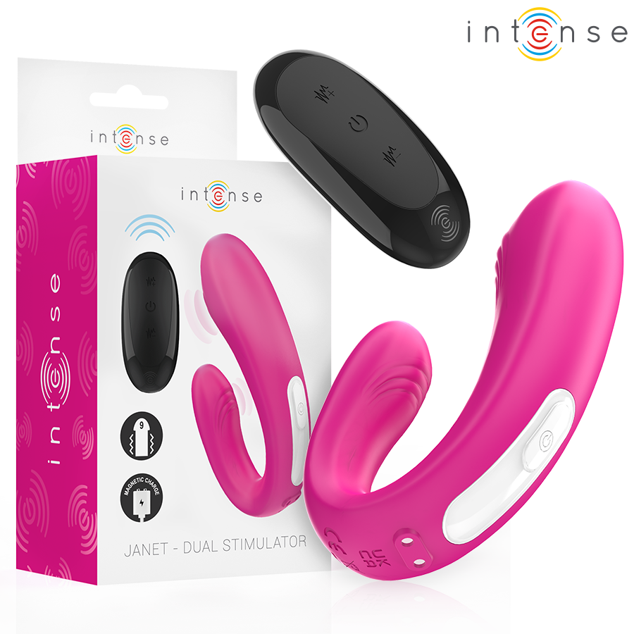 INTENSE - JANET DOPPELSTIMULATOR UND U-FÖRMIGER VIBRATOR MIT PINKER FERNBEDIENUNG