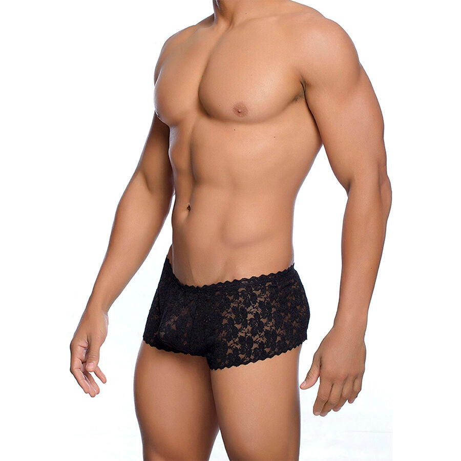 MOB - Schwarze Spitzenboxershorts, Größe L/XL
