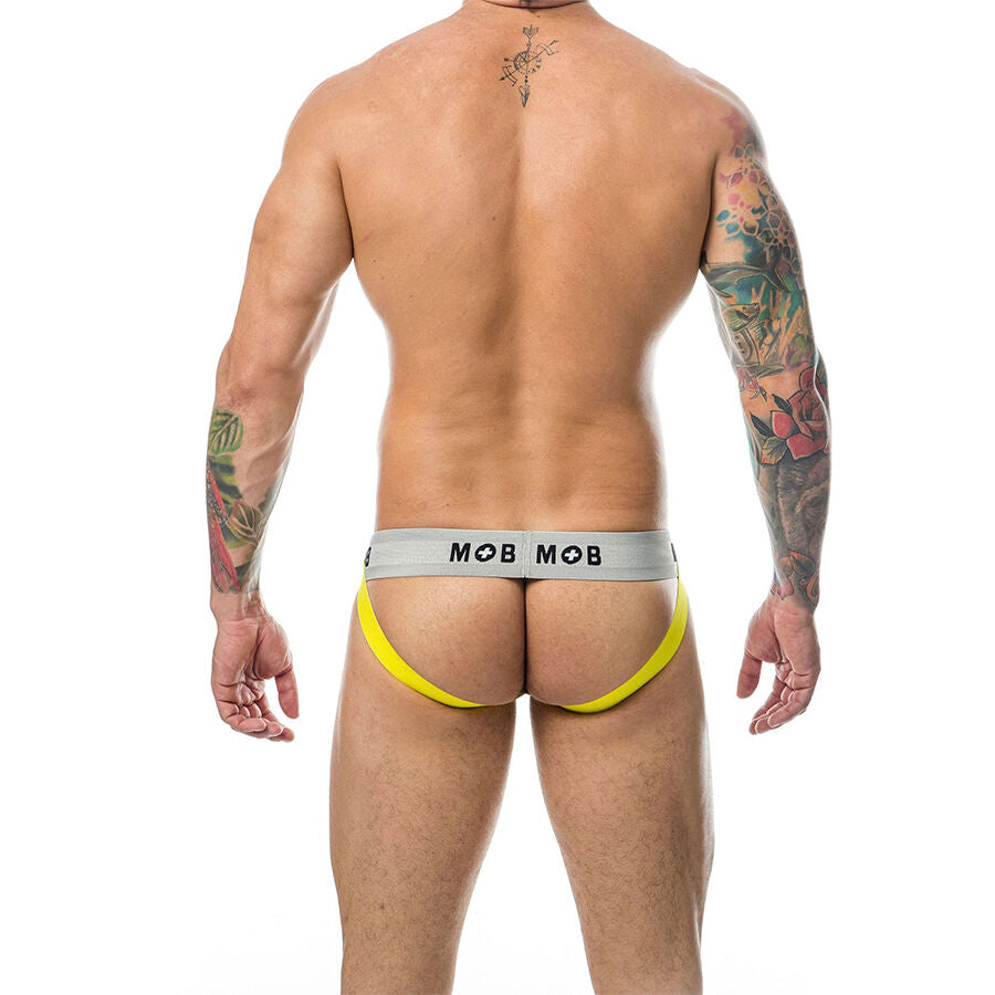 MOB - Klassischer gelb-gestreifter Jockstrap, Größe L