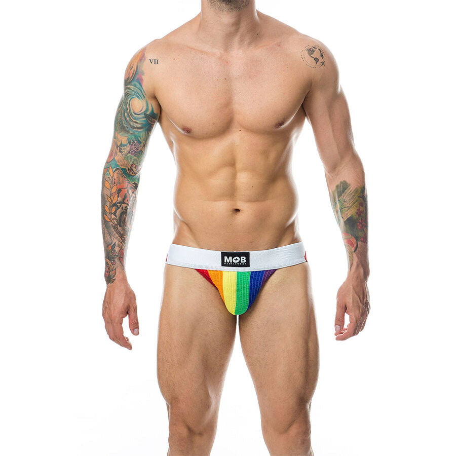 MOB - Klassischer Regenbogenstreifen-Jockstrap, Größe L