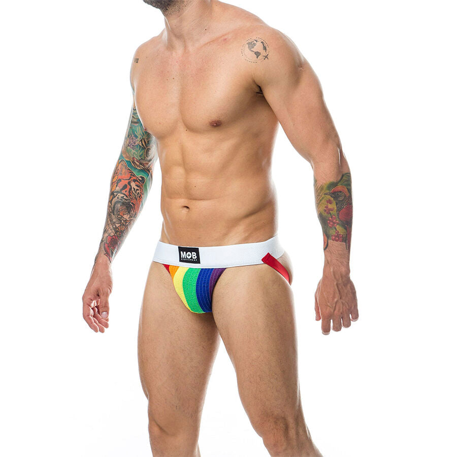 MOB - Klassischer Regenbogenstreifen-Jockstrap, Größe L