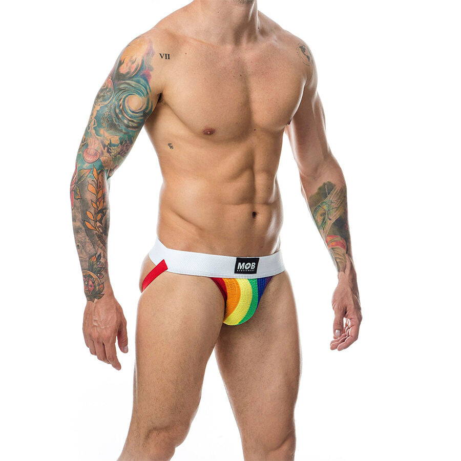 MOB - Klassischer Regenbogenstreifen-Jockstrap, Größe L