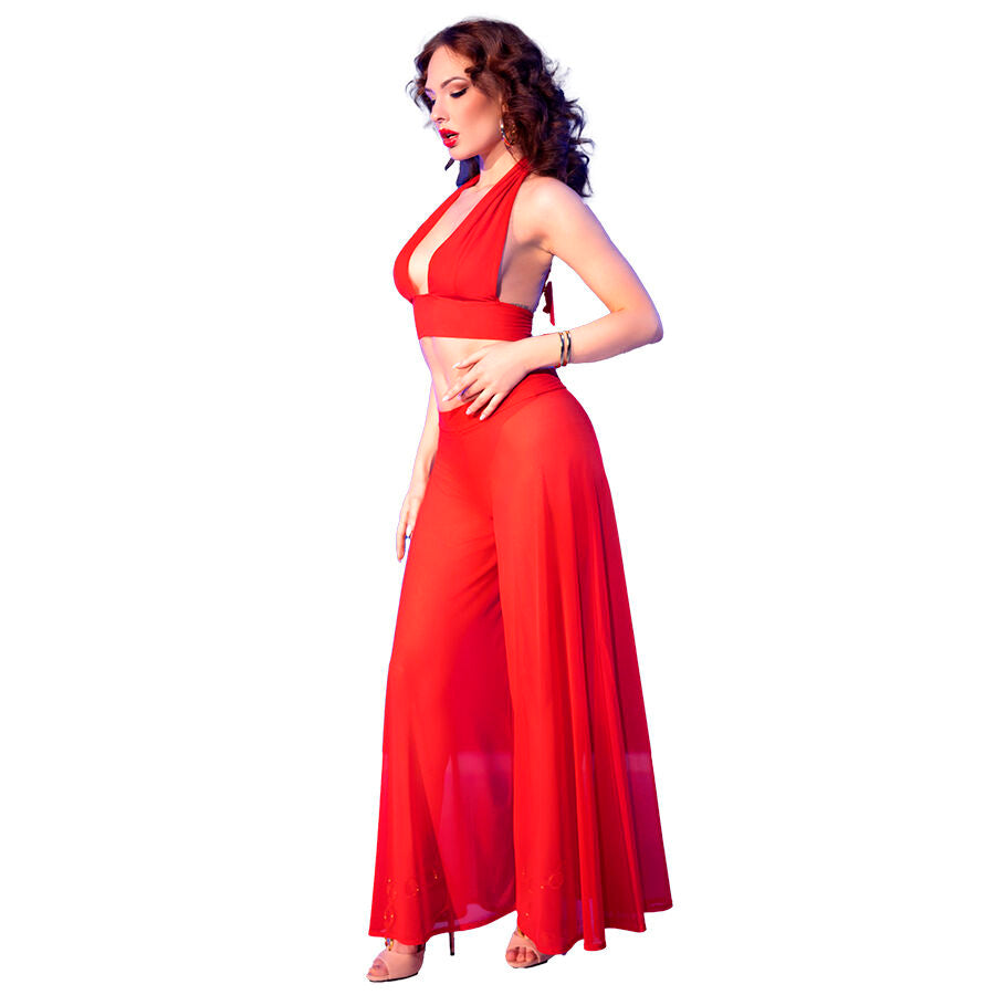 CHILIROSE - CR 4857 ROTES TOP- UND HOSE-SET GRÖSSE S