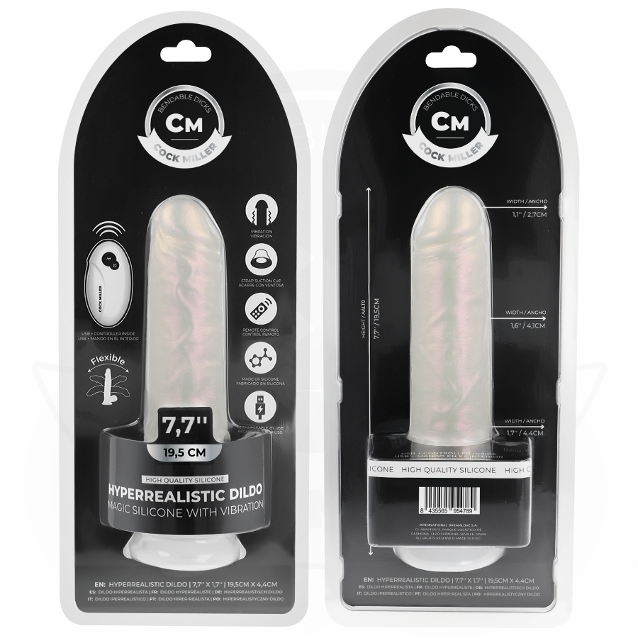 Cock Miller - Dildo mit Saugnapf, Licht und Vibrationen mit Fernbedienung, weiß, 19,5 cm