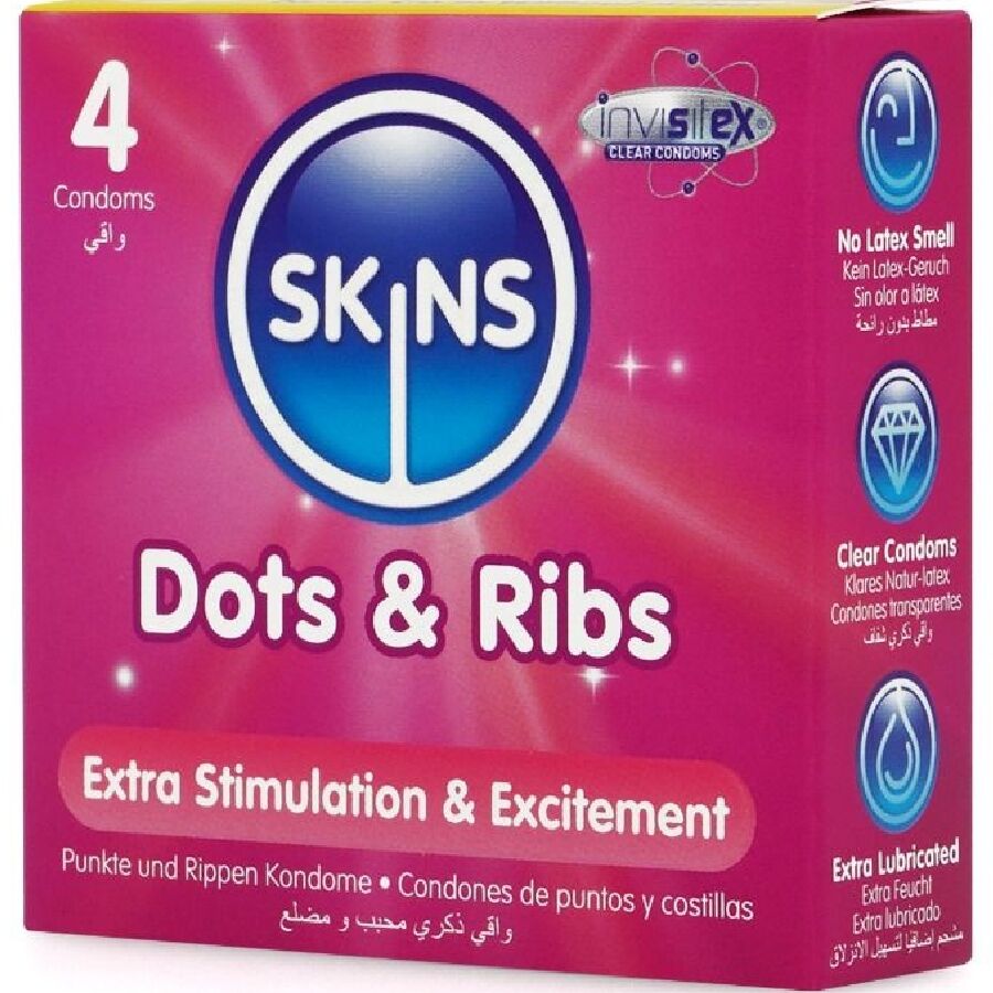 SKINS - 4er-Pack Premium Dots &amp; Ribs Kondome