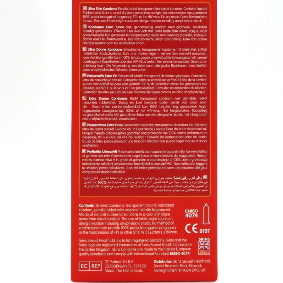 SKINS - PACKUNG MIT 16 PREMIUM ULTRA DÜNNEN KONDOMEN