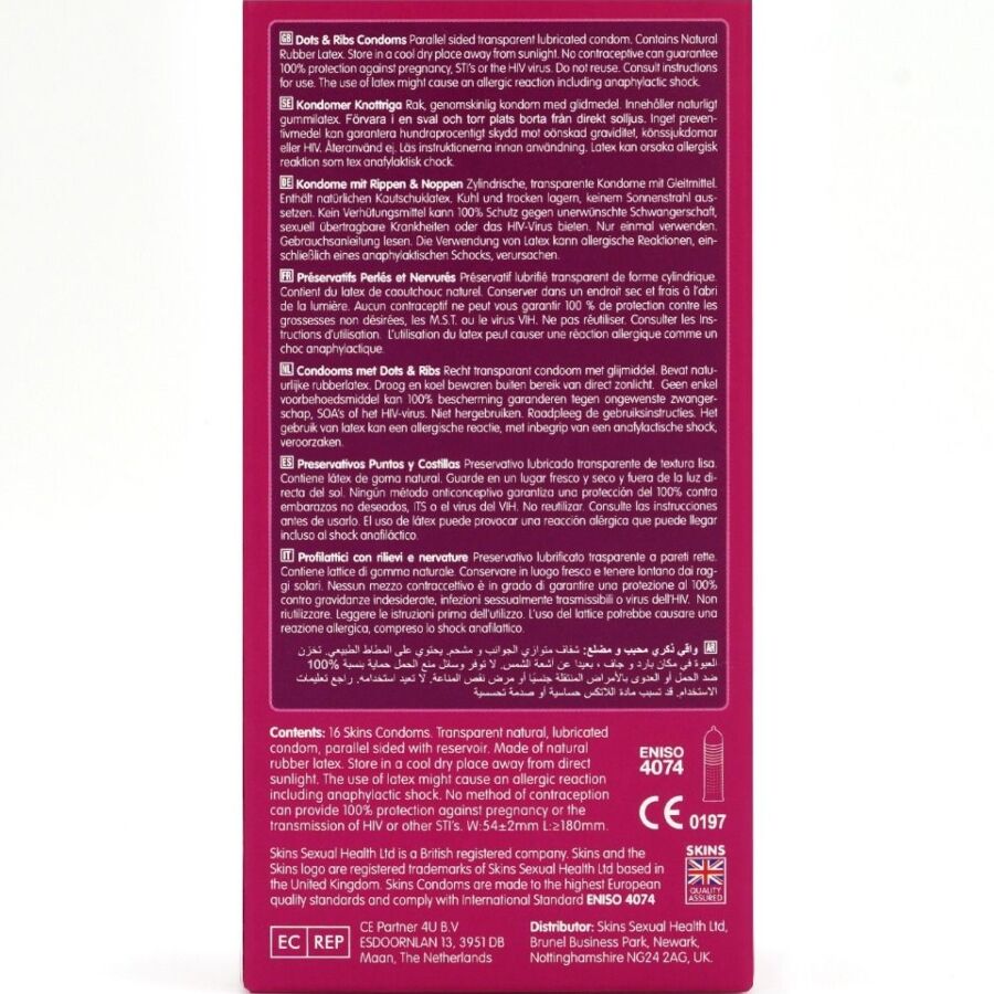 SKINS - PACKUNG MIT 16 PREMIUM DOTS &amp; RIBS KONDOME