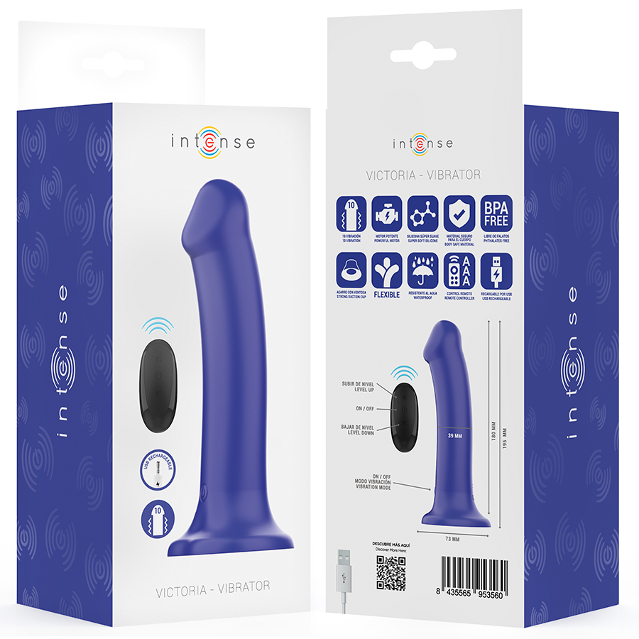 INTENSE - VICTORIA VIBRATEUR AVEC VENTOUSE 10 VIBRATIONS BLEU FONCÉ TÉLÉCOMMANDE