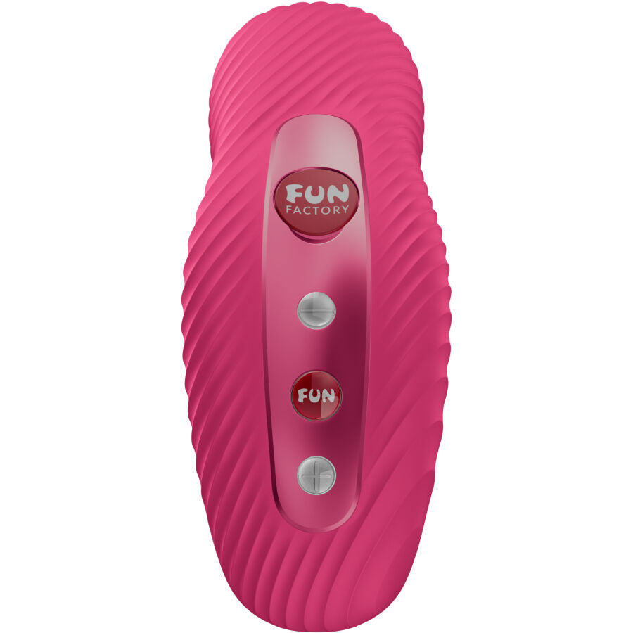 Face avant du vibromasseur Laya III rose et ses trois boutons de réglage Fun Factory