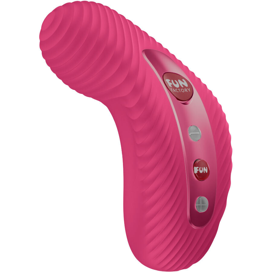Vibromasseur clitoridien Laya III rose de Fun Factory vu de trois quarts, surface ondulée