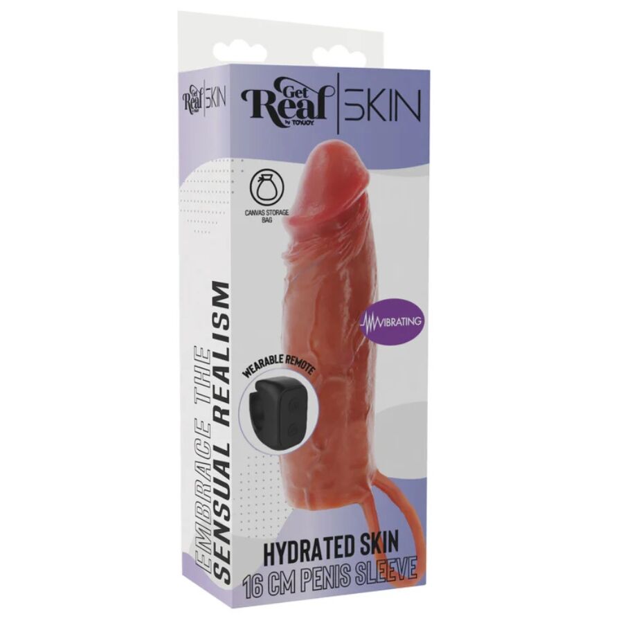 GET REAL – KARAMELL-FEUCHTIGKEITSPFLEGENDE SILIKON-VIBRATIONS-PENISHÜLLE MIT FEUCHTIGKEITSPFLEGENDEM KARAMELL, 16 CM