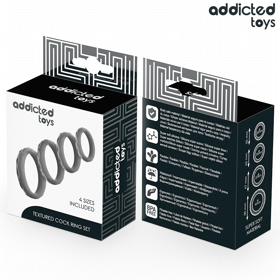 ADDICTED TOYS – SET MIT STRUKTURIERTEN PENISRINGEN, 4 GRÖSSEN