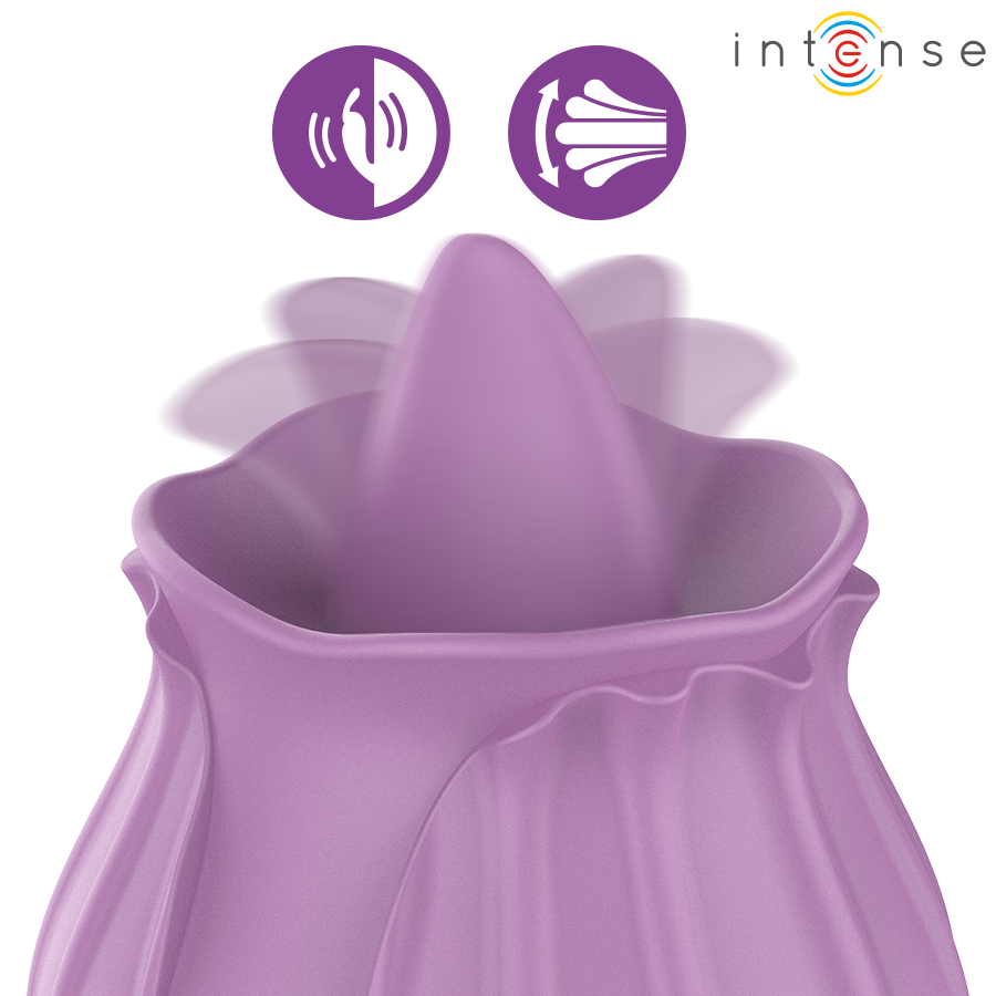 Gros plan sur la languette vibrante du stimulateur en forme de rose Azalea d'Intense