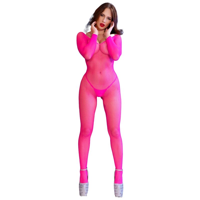 Bodystocking Résille Rose Néon Manches Longues CR 4894 - Chilirose
