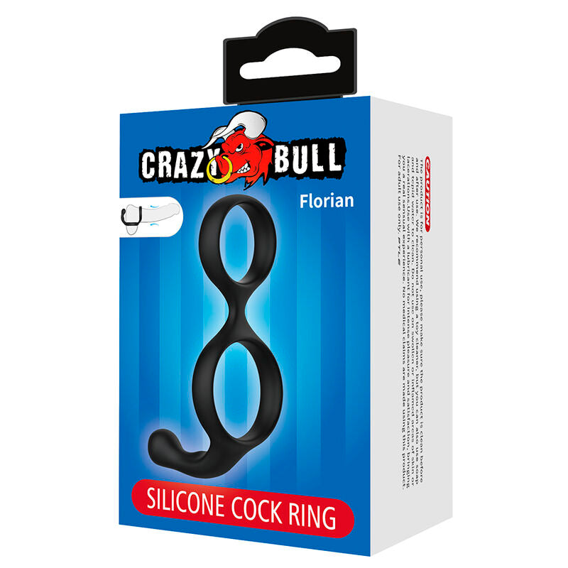 Boîte bleue Crazy Bull du cockring double anneau Florian vue de face