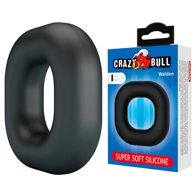 Cockring Walden de Crazy Bull incliné à côté de sa boîte Super Soft Silicone