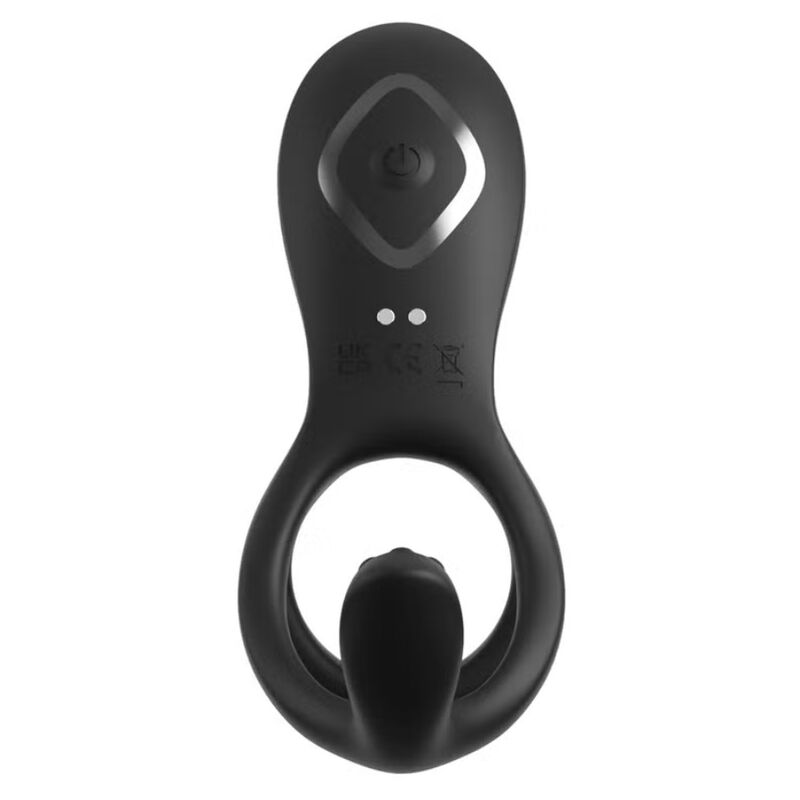 Vue de face du cockring vibrant Cage Max C-Ringz avec son bouton de commande