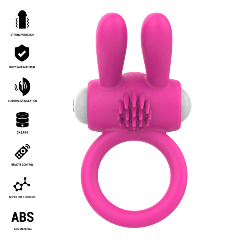 Cockring vibrant Hopps rose de face avec pictogrammes des caractéristiques Intense