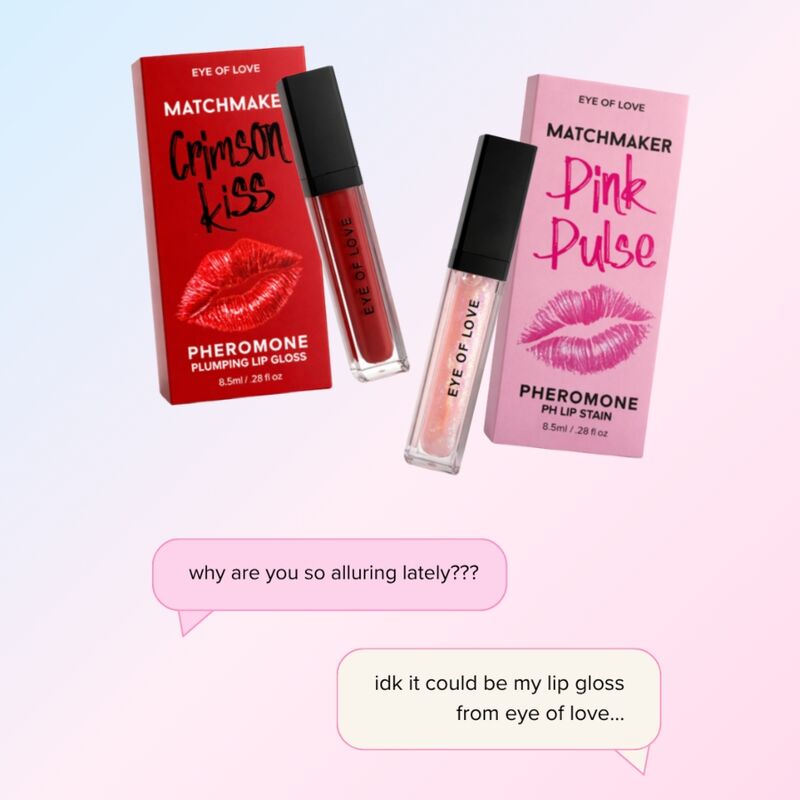 Gloss Crimson Kiss et Pink Pulse Eye Of Love avec bulles de conversation
